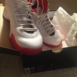 Red and white mens jordan tennis shoes